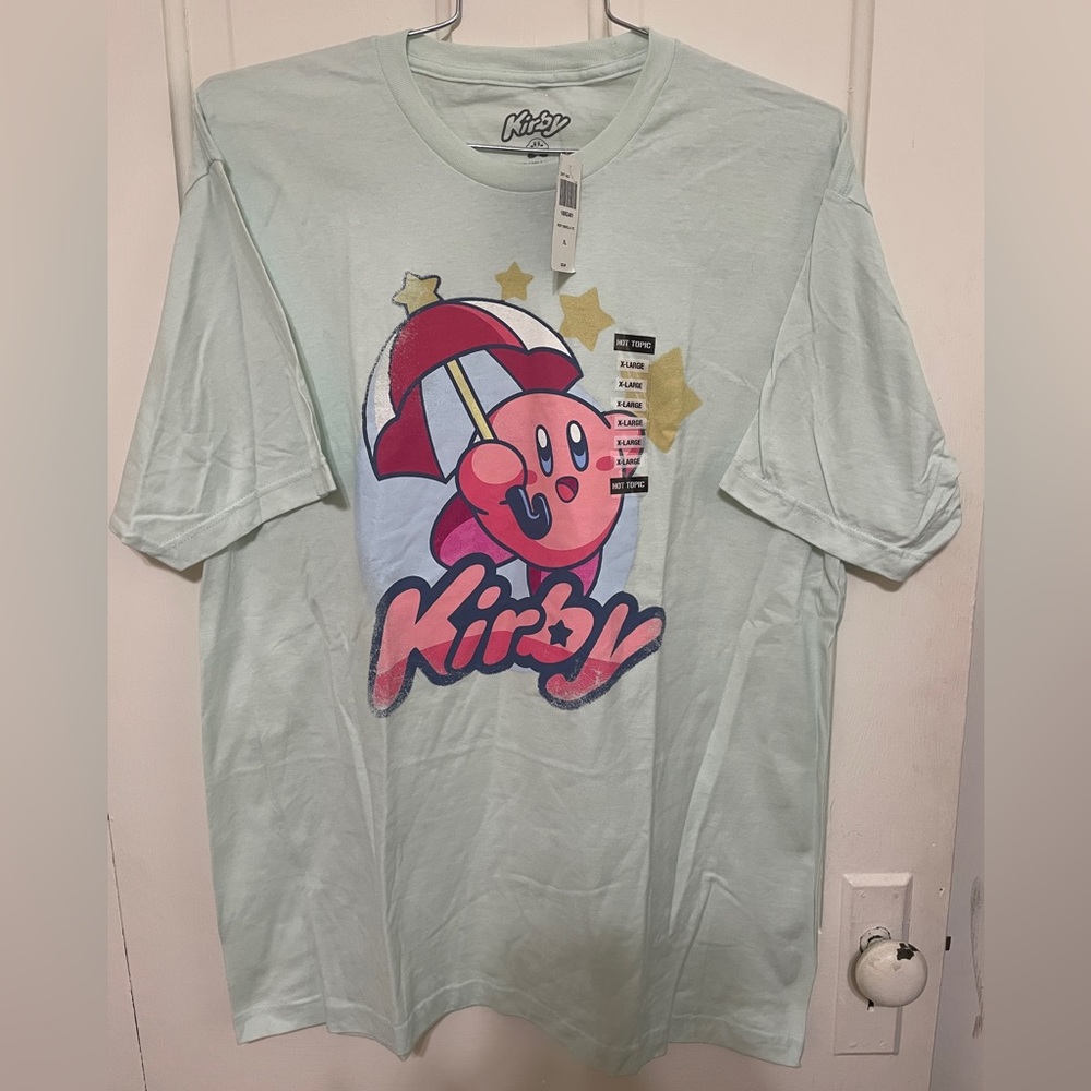 NWT Men's Unisex XL Kirby Green Umbrella Stars Vintage Fade Hot Topic Nintendo